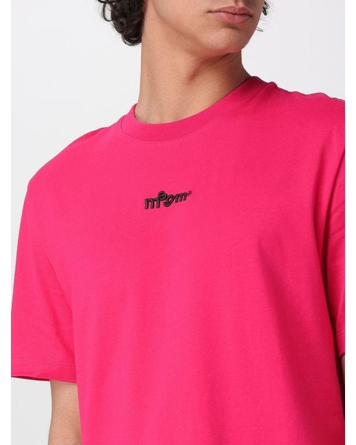 MSGM Pink Crew-Neck Cotton T-Shirt With Embroidered Logo On The Chest for men