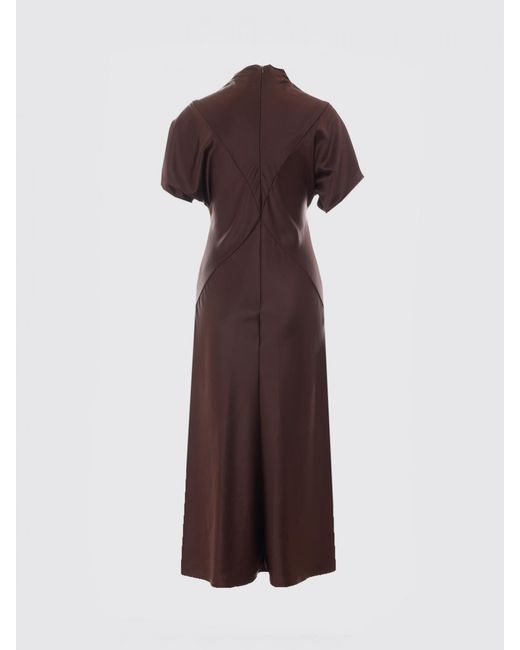 Pinko Purple Kangoo High Neck Short-Sleeved Satin Midi Sheath Dress