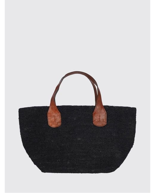 IBELIV Black Tokyo Ii Large Crochet Raffia Tote Bag With Leather Handles