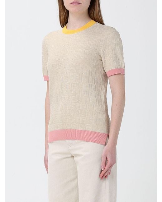 Fendi Natural Cotton And Silk Crew Neck Pullover