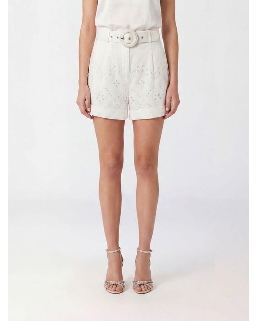 Hemant & Nandita White High-Waisted Linen And Cotton Blend Shorts With Belt