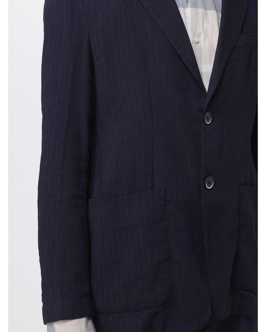 Barena Blue Linen Blend Single Breasted Blazer for men