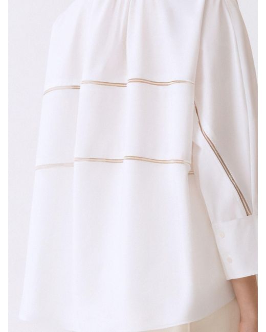 Fabiana Filippi White Oversize Cotton Shirt With Diamond Thread