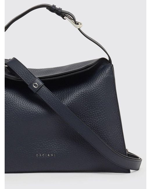 Orciani Blue Hammered Leather Trinity Bag