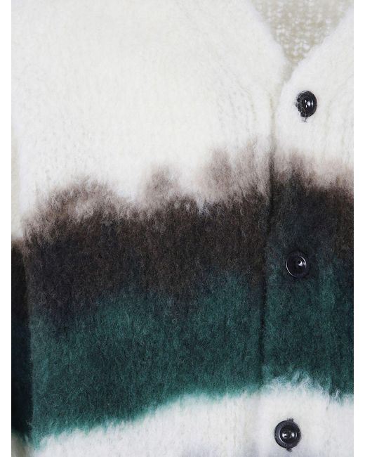 Sacai Blue Multicolour Striped Wool Cardigan With V-Neck And Patch Pockets for men