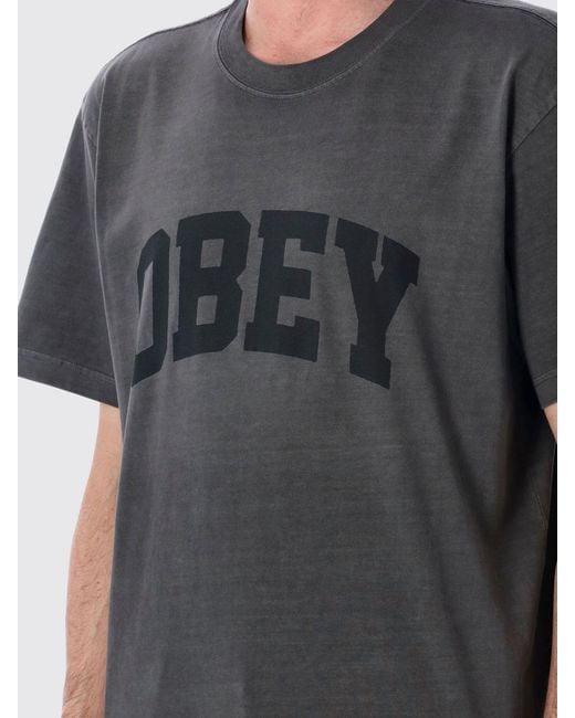 Obey Gray Printed Cotton T-Shirt for men