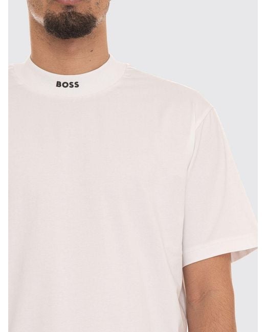 Boss White Basic Cotton T-Shirt With Mini Logo for men