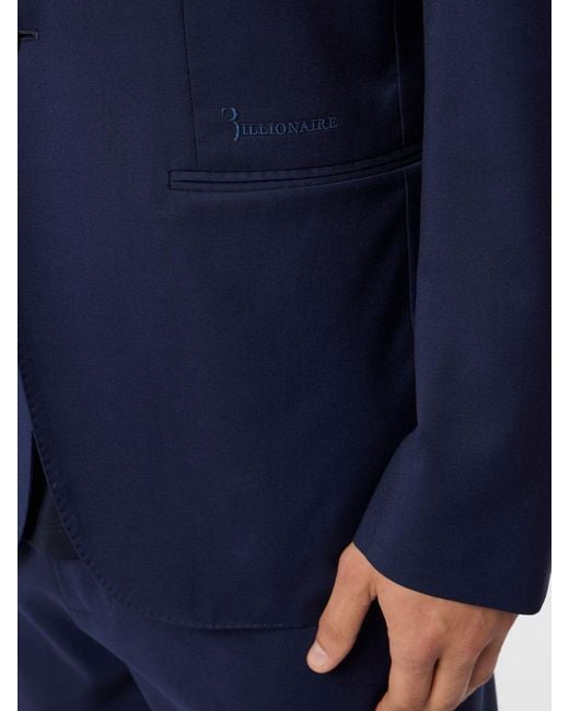 Billionaire Blue Virgin Wool Single-Breasted Blazer for men