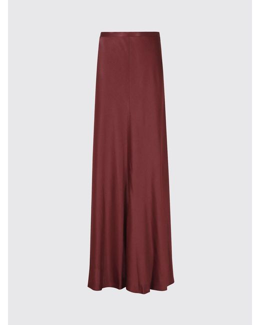 Alberta Ferretti Red High-Waisted Satin Long Pencil Skirt With Asymmetrical Hem