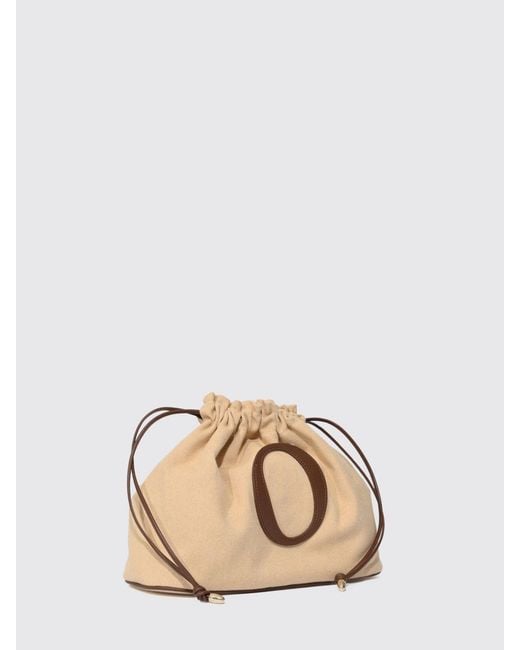 Orciani Natural Canvas And Smooth Leather Bucket Bag With Applied Logo