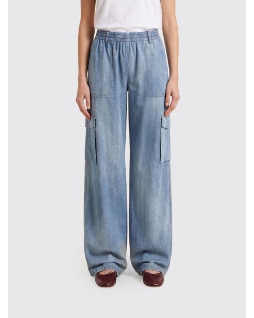 Ermanno Scervino Blue Printed Viscose Cargo Trousers