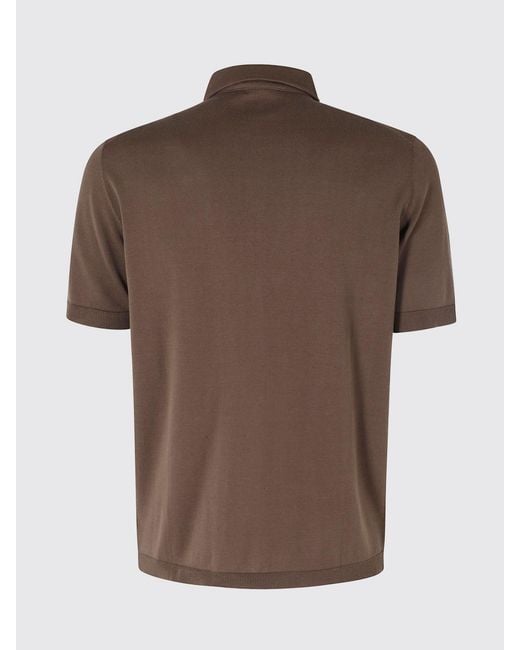 Kangra Brown Short-Sleeved Stretch Cotton Polo Shirt With Classic Collar for men