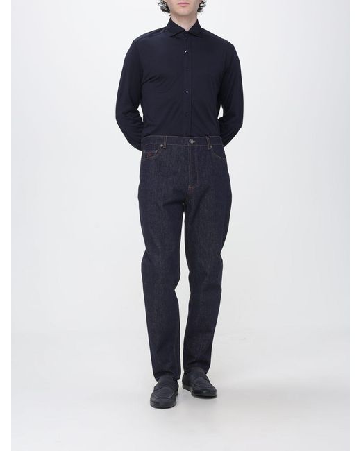 Brunello Cucinelli Blue Slim Fit Cotton And Silk Shirt With French Collar for men