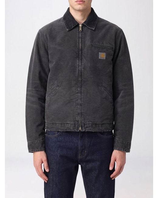 Carhartt Blue Og Detroit Cotton Jacket With Zip Closure And Logo Patch for men