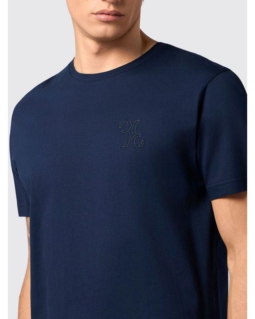 Billionaire Blue Slim Fit Cotton T-Shirt With Tone-On-Tone Embroidered Logo for men