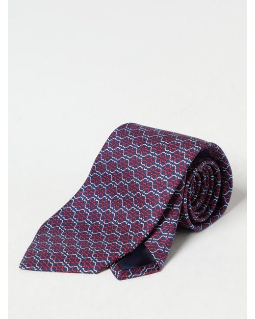 Ferragamo Purple Gancini Printed Silk Tie for men