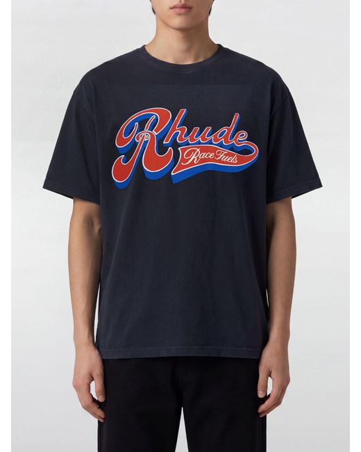 Rhude Blue Cotton T-Shirt With Logo for men