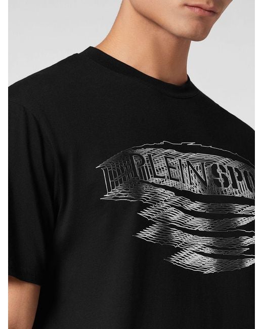 Philipp Plein Black Cotton Crew Neck T-Shirt With Tone-On-Tone Logo Print for men