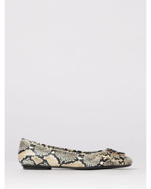 Pinko White Love Birds Python Print Leather Ballerinas