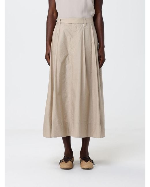 Brunello Cucinelli Natural Poplin Midi Skirt With Monili