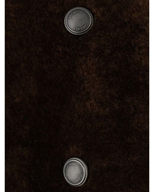 Brunello Cucinelli Black Double-Breasted Short Shearling Coat With Classic Collar