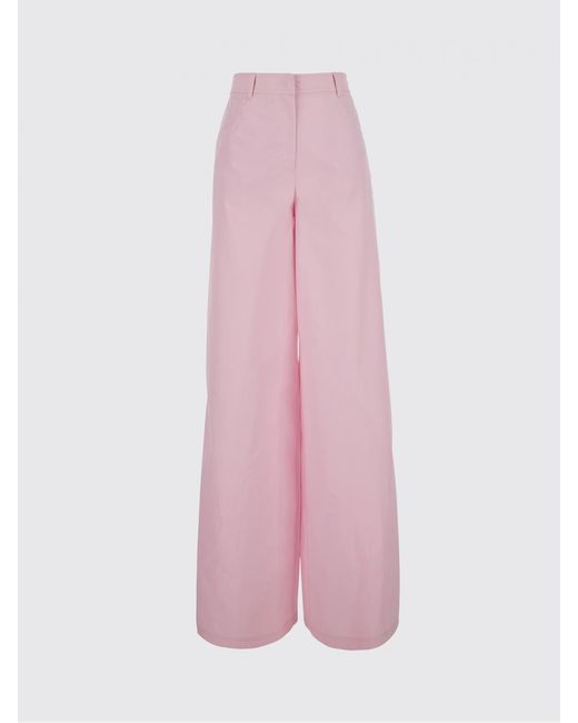 MSGM Pink Wide Leg Cotton Poplin Trousers With Mid-Rise Waist