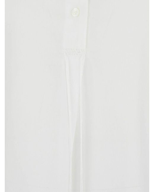 Totême White Organic Cotton Shirt With Mandarin Collar And Curved Hem