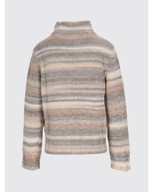 Kangra Natural Striped High-Neck Wool-Blend Sweater With Long Sleeves