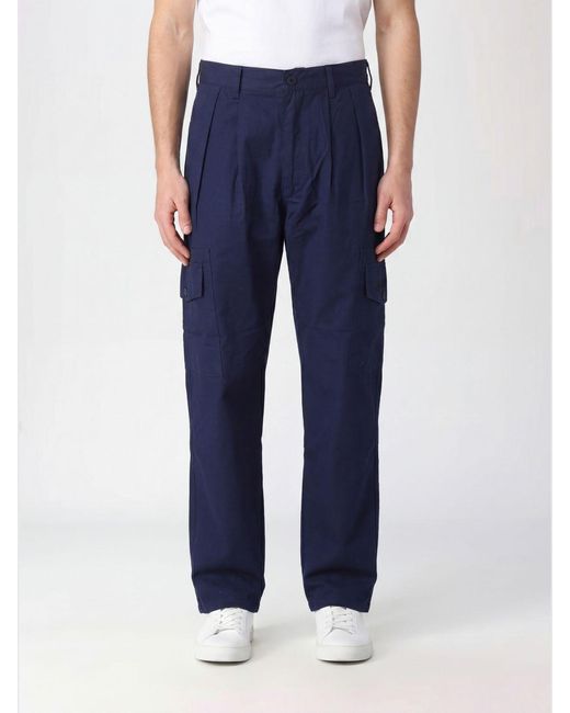 FAMILY FIRST Blue Cotton Cargo Trousers for men