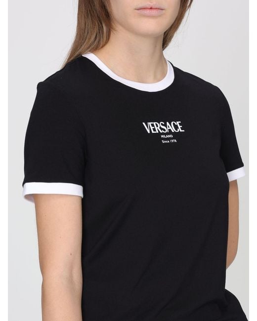 Versace Black Viscose T-Shirt With Logo