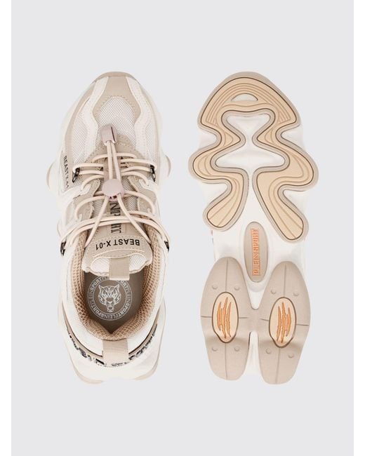 Philipp Plein Natural Runner Beast X-01 Leather And Mesh Sneakers With Drawstring Closure for men