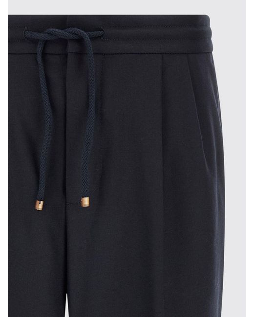 Brunello Cucinelli Blue Straight-Leg Wool Trousers With Drawstring Waist for men