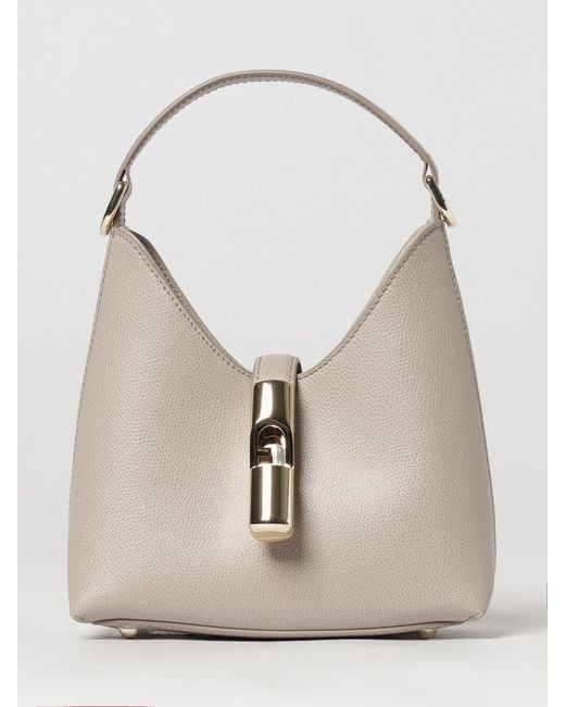 Furla Natural Grained Leather Mini Shoulder Bag With Monogram Logo And Strap