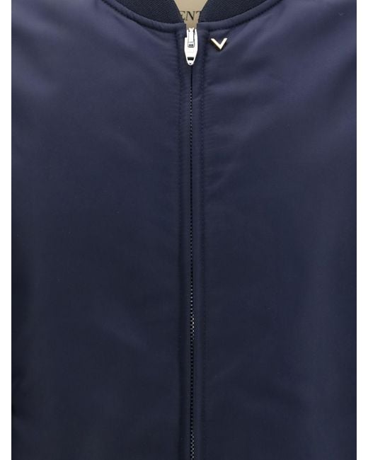 Valentino Garavani Blue Waterproof Nylon Bomber Jacket With Vlogo Signature for men