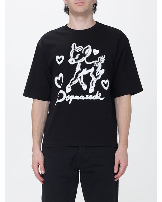 DSquared² Black Short-Sleeved Cotton T-Shirt With Contrast Graphic Print for men