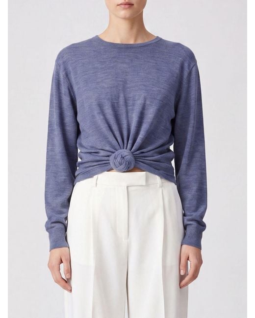 Magda Butrym Blue Long-Sleeved Wool Top With 3D Flower Appliqué