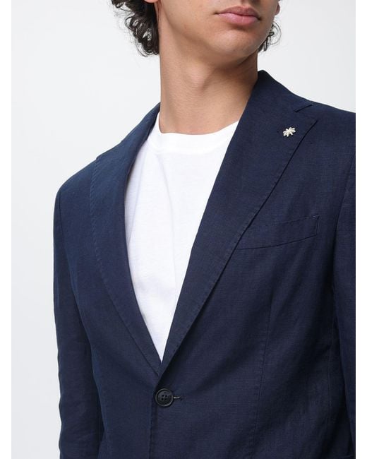 Manuel Ritz Blue Single Breasted Linen Blazer for men
