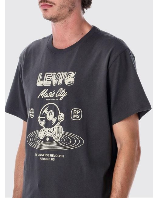 Levi's Gray Cotton Crew-Neck T-Shirt With Graphic Print And Front Logo for men