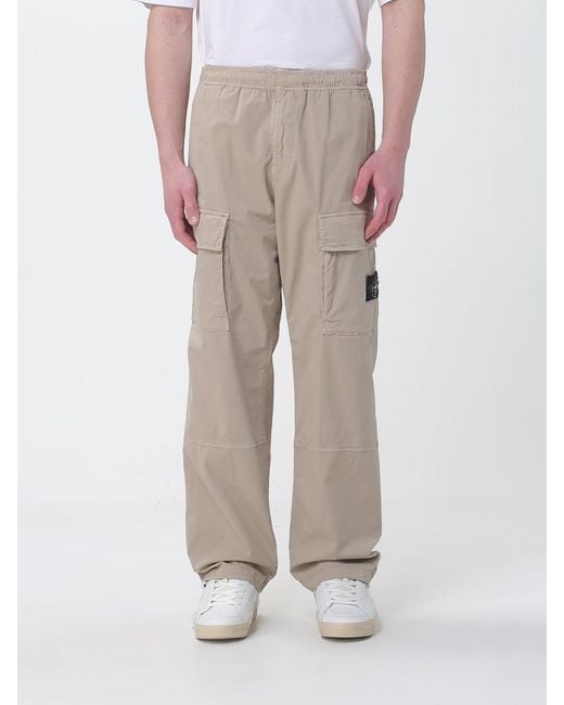 Stone Island Natural Cotton Twill Cargo Trousers for men