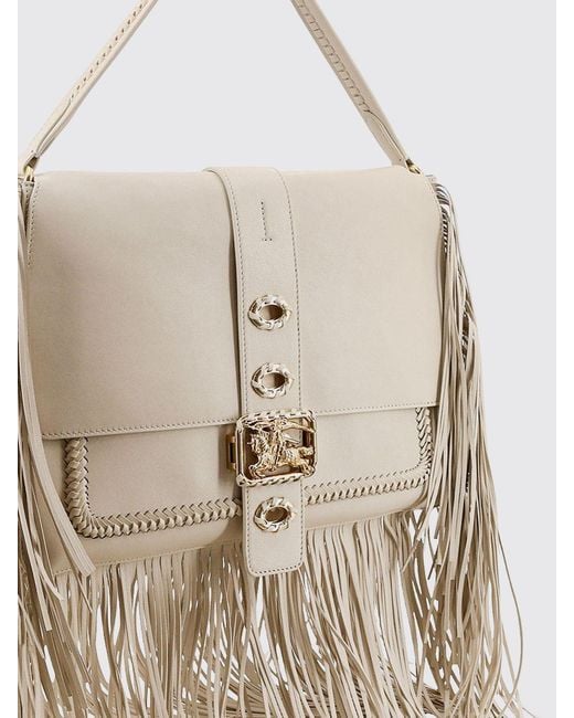 Burberry White Rider Fringed Calfskin Shoulder Bag With Ekd Logo