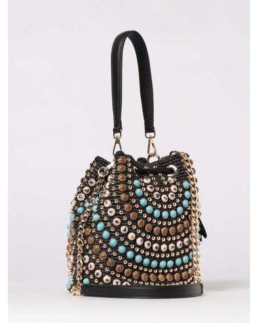 La Carrie Black Andromeda Raffia Bag With Stones And Studs