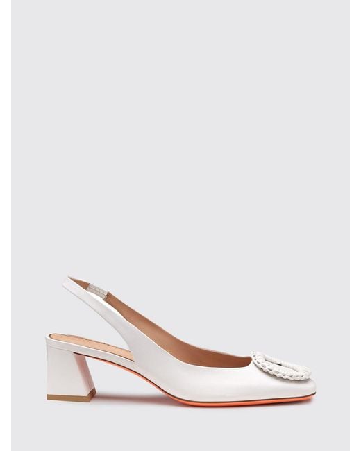Santoni Pink Leather Slingback With Decorative Buckle