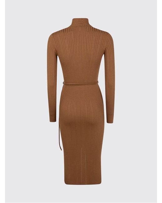 Elisabetta Franchi Brown Ribbed Knit Midi Dress With Buttons