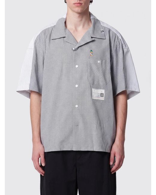 Maison Mihara Yasuhiro Gray Patchwork Print Cuban Collar Bowling Shirt for men