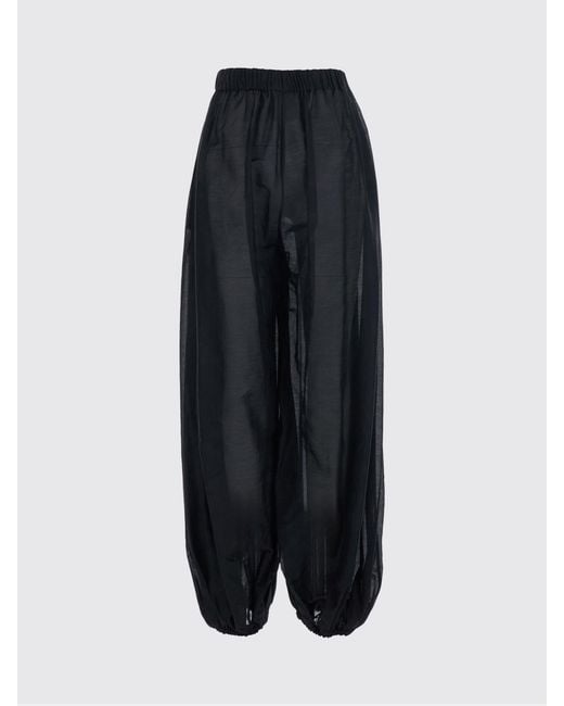 Semicouture Black High-Waisted Wide-Leg Cotton And Silk Trousers