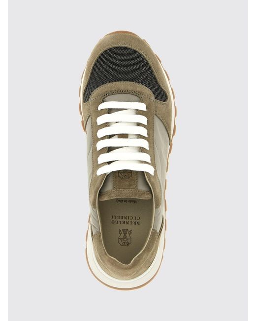 Brunello Cucinelli White Suede And Nylon Sneakers With Monile