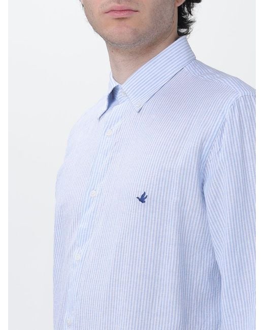 Brooksfield Blue Striped Linen Casual Shirt for men