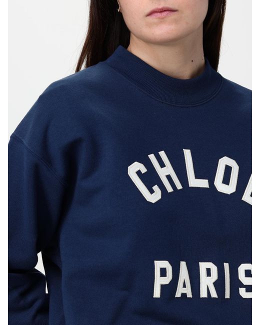 Felpa A Girocollo Con Logo di Chloé in Blue