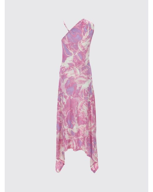 Versace Jeans Couture Pink One-Shoulder Abstract Print Viscose Midi Dress