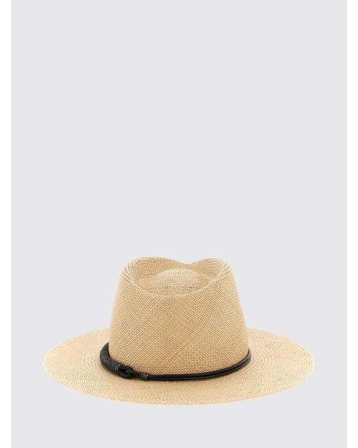 Brunello Cucinelli Natural Raffia Hat With Jewel Ribbon